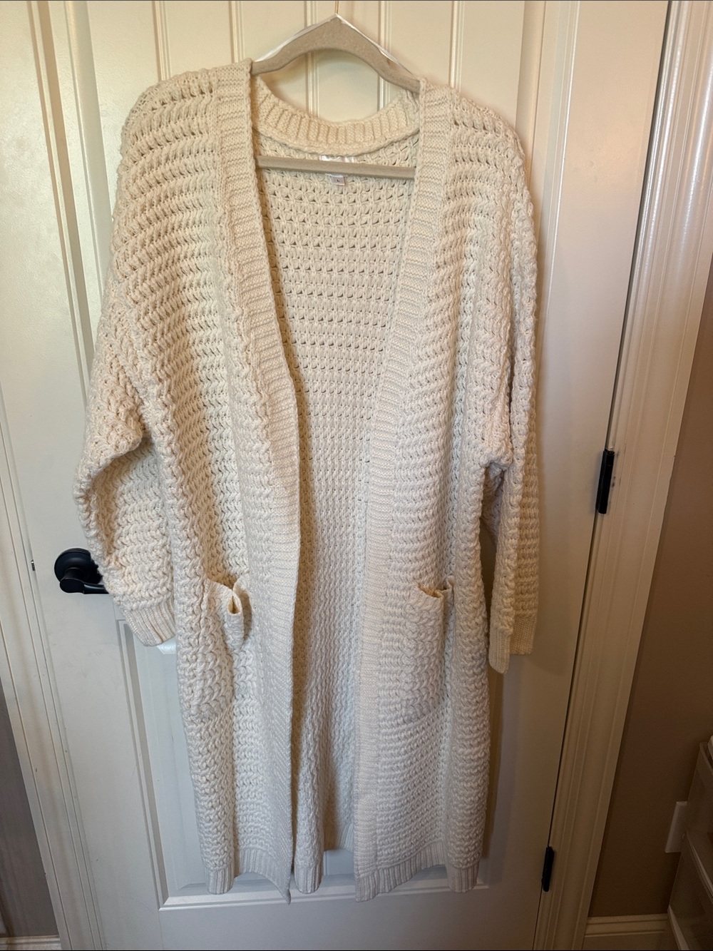 Lovelo Cream Open-Front Longline Knit Cardigan